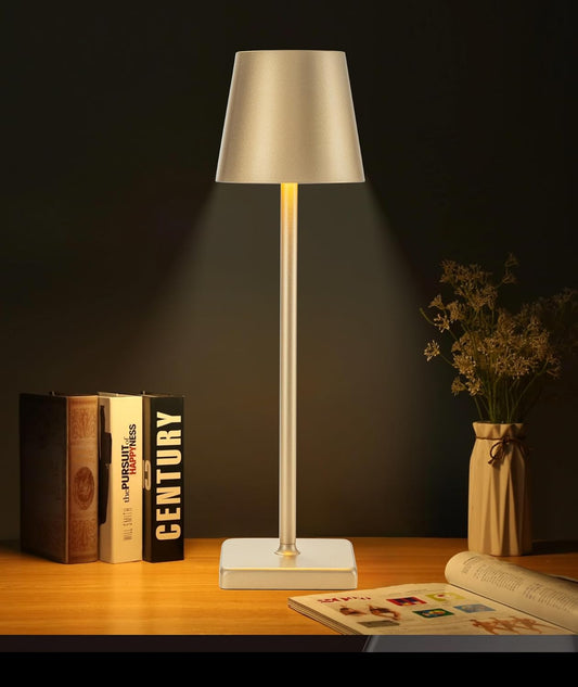 HASUN Gold Cordless Table Lamp, Aluminum Shell LED Rechargeable Desk Lamp, 3W 5200mAh Battery Operated Table Light, 3 Color Stepless Dimming Up Waterproof for Living Room/Indoor/Outdoor (Gold)