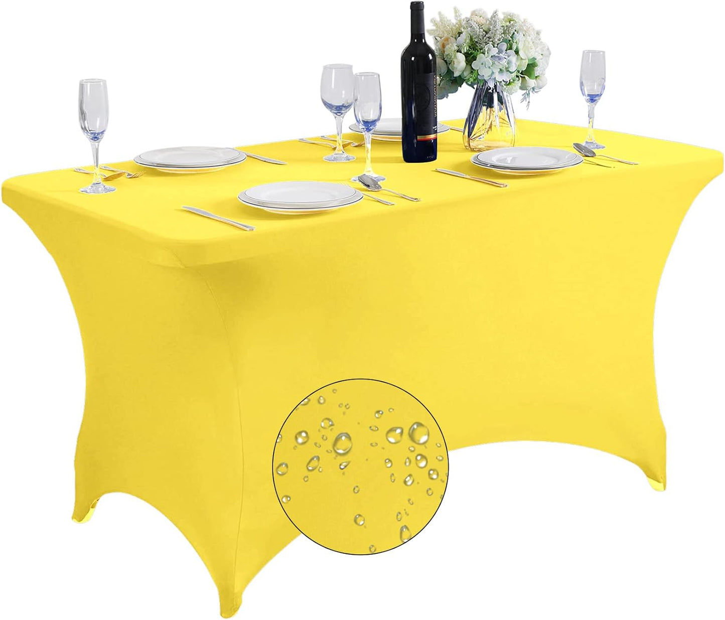 SuperO Waterproof Spandex Table Cover for 4FT Table Universal Fitted Stretch Tablecloth for Party, Banquet, Wedding and Events-Yellow
