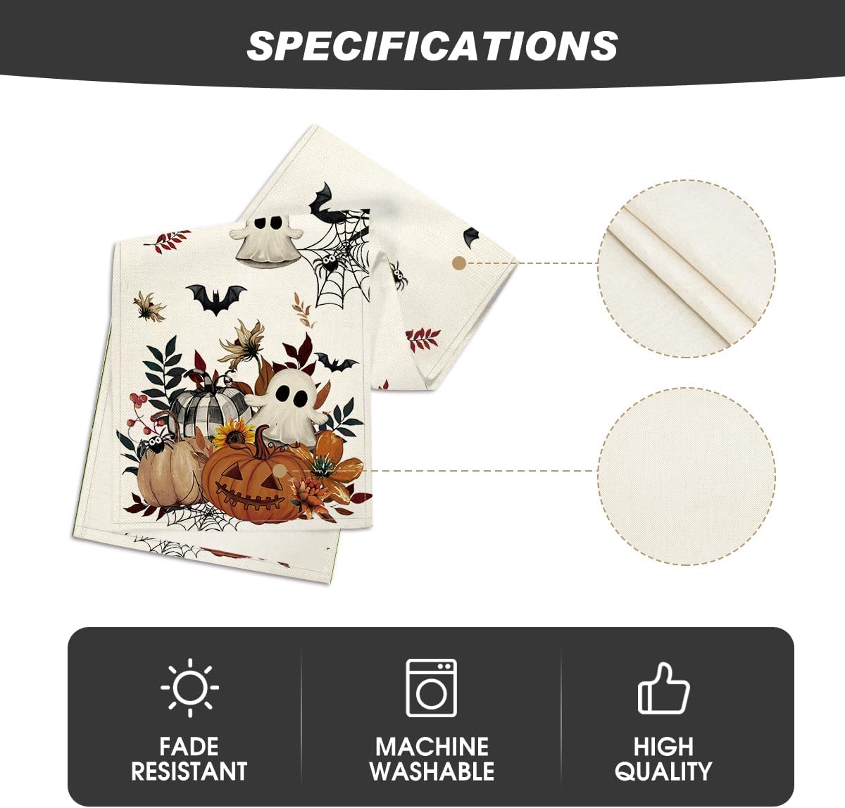 Artoid Mode Pumpkin Ghost Leaves Spider Web 210 GSM Halloween Table Runner, Spooky Kitchen Dining Table Decoration for Home Party Decor 13x60 Inch