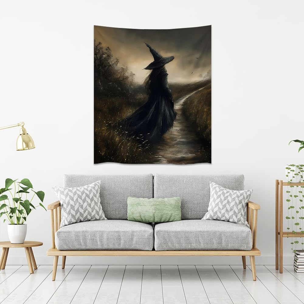 Mystic Gothic Tapestry Witchy Halloween Decor Vintage Dark Academia Bedroom Tapestries Retro Art Aesthetic Wall Tapestry for Bedroom Dorm Living Room white