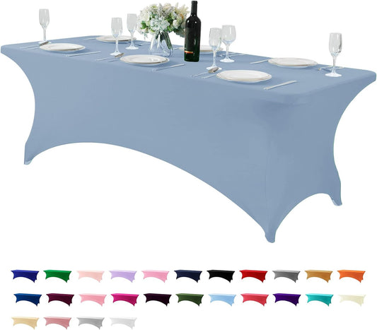 Spandex Table Cover for 8FT or 4ft or 6ft Table Universal Fitted Stretch Tablecloth for Party, Banquet, Wedding and Events-Dusty Blue
