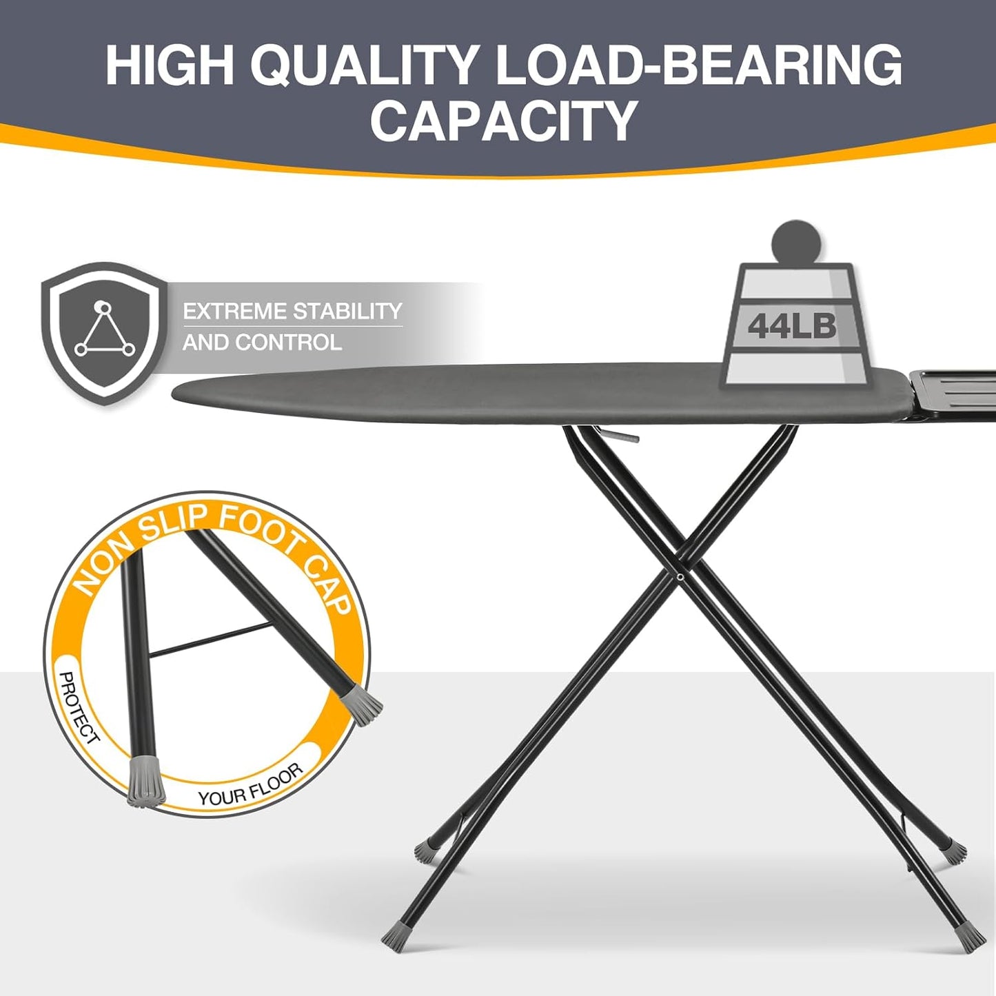 APEXCHASER Ironing Board, Full Szie Iron Board with Iron Rest,Height Adjustable,Extra Thick Heat Resistant Cover with Sleeve Board 15x45 Grey