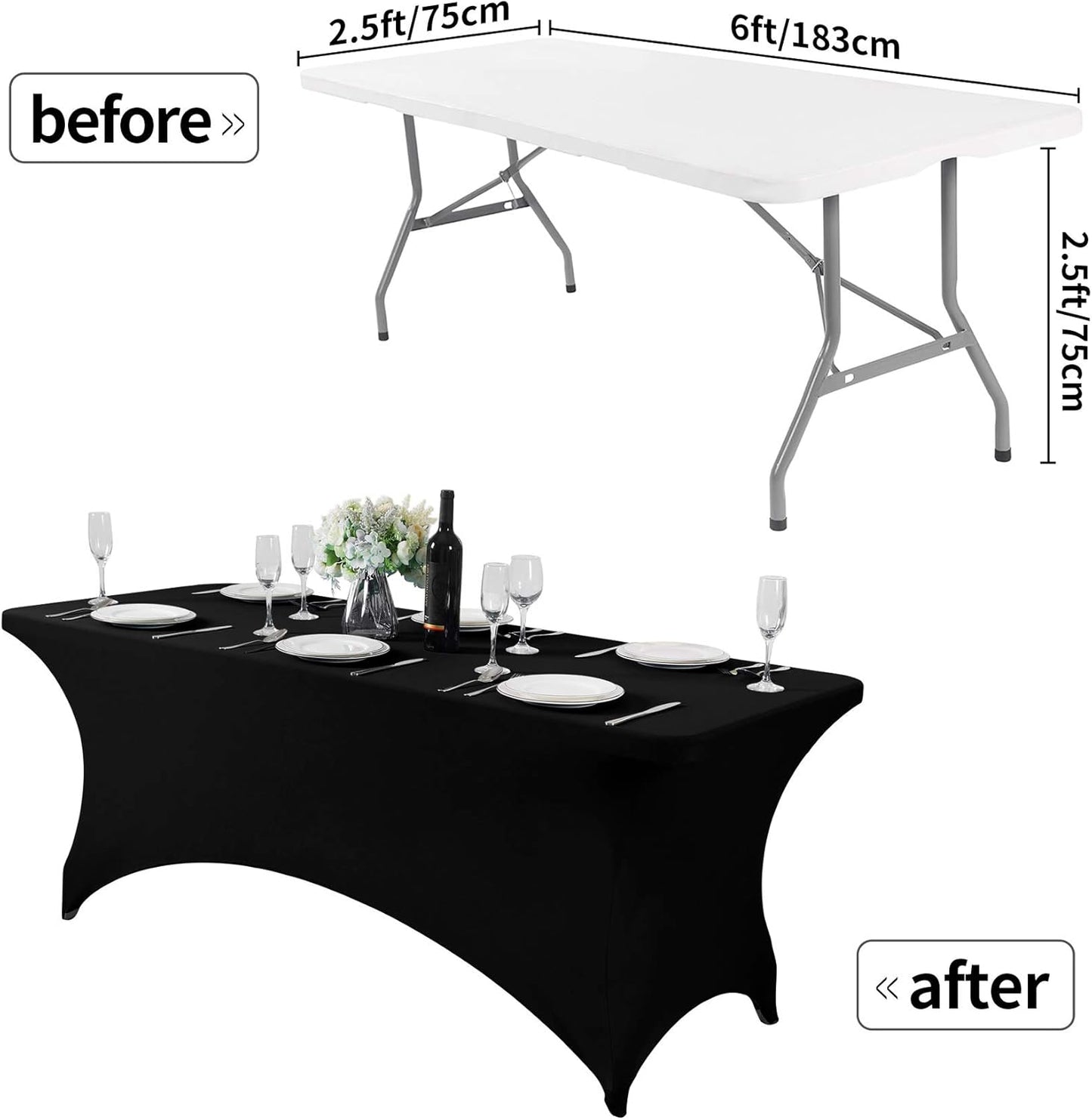 Spandex Table Cover for 6Ft or 4fT or 8ft Table Universal Fitted Stretch Tablecloth for Party, Banquet, Wedding and Events-Black