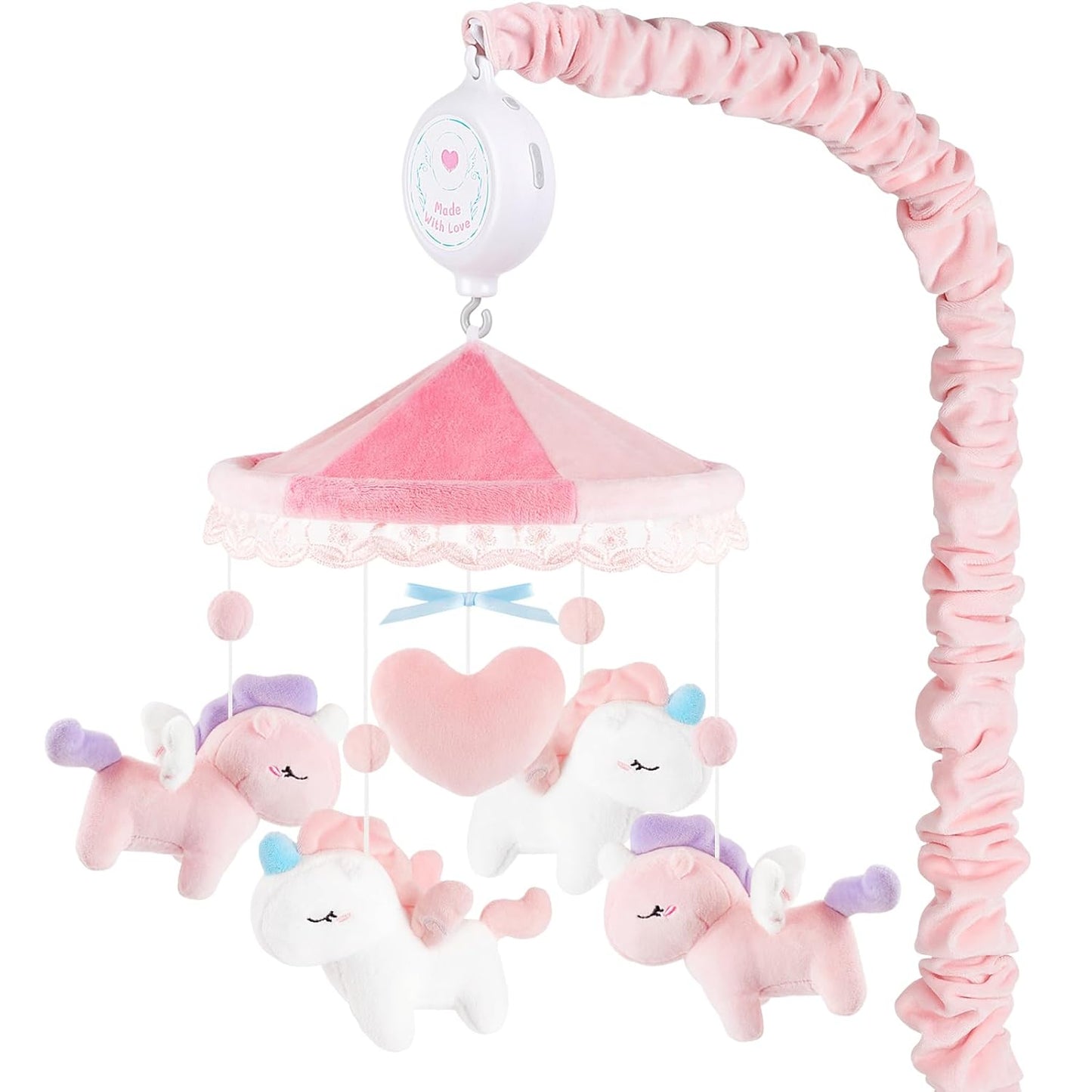 Unicorn Musical Crib Mobile for Girls - Baby Mobile for Crib with 12 Lullabies, Soft Pink Baby Crib Mobile, Nursery Mobiles, Fits Standard Cribs