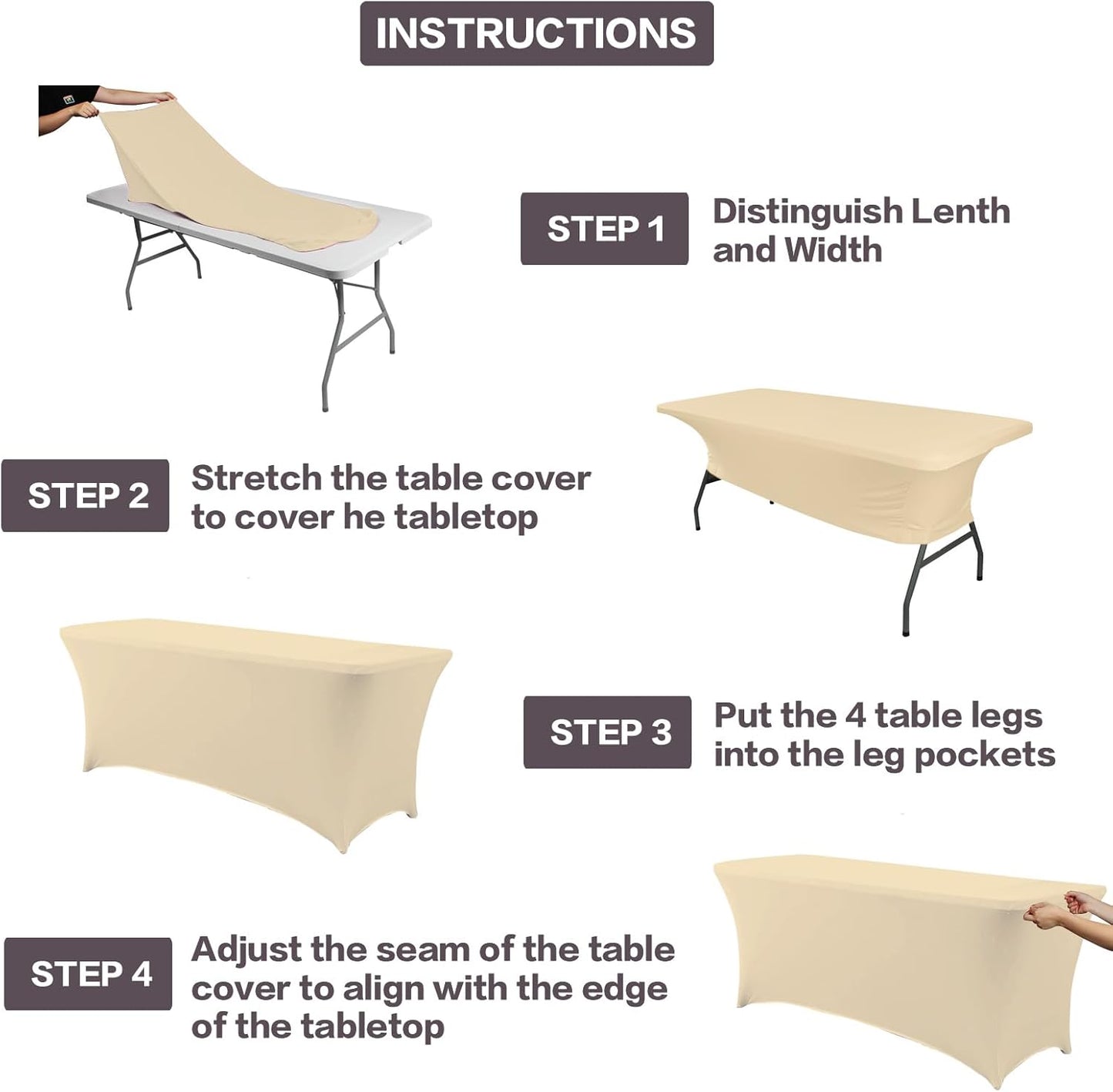 IVAPUPU 2 Pack 8FT Table Cloth for Rectangular Fitted Events Stretch Champagne Table Covers Washable Cover Spandex Tablecloth Protector for Party, Wedding, Cocktail, Banquet, Festival