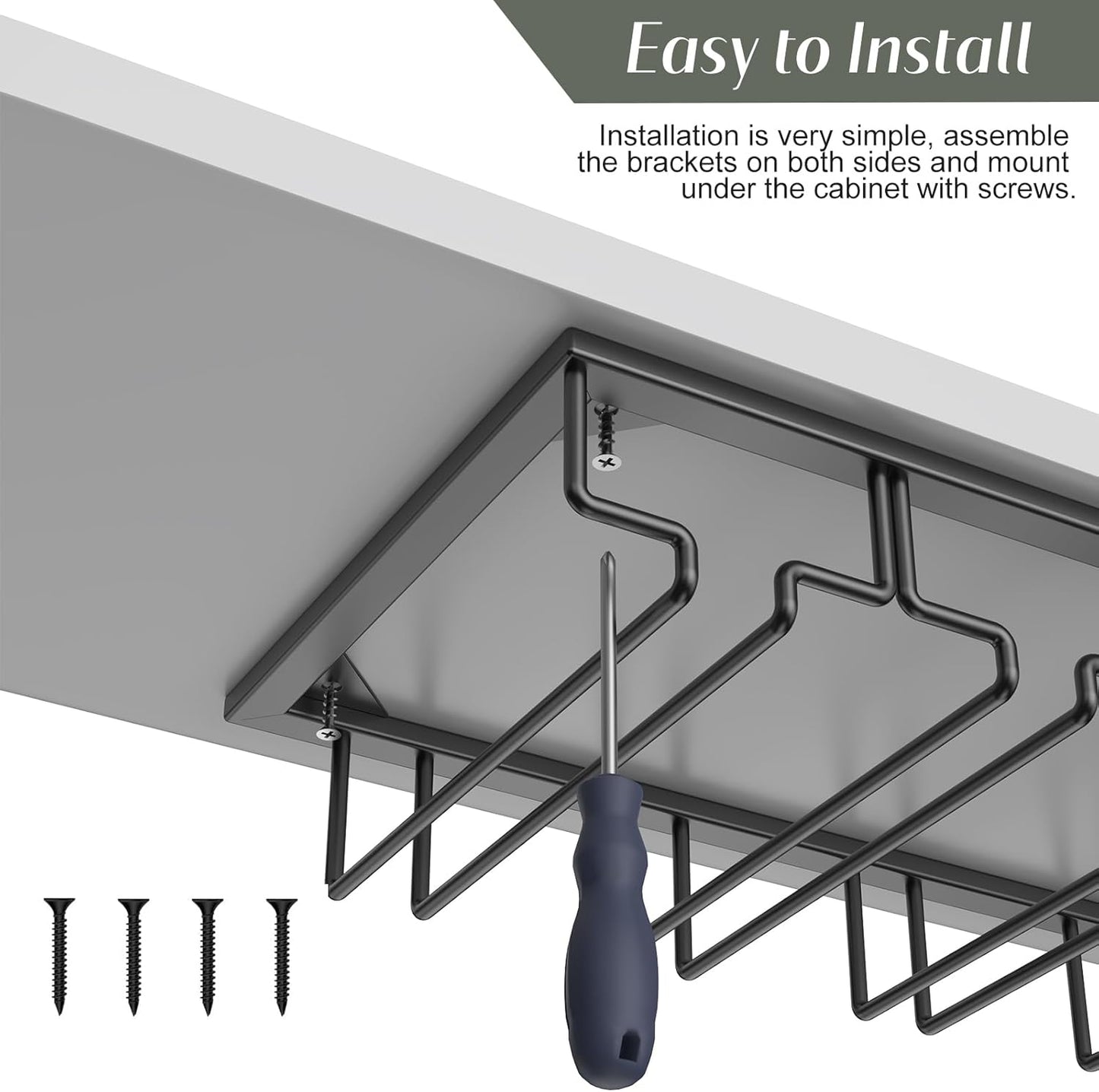 Xverycan Wine Glass Rack Under Cabinet, 12 Row Extreme Large Stemware Hanger, Metal Wine Goblet Holder, DIY Bar Glass Storage Rack for Bar Counter, Kitchen, Screws Included