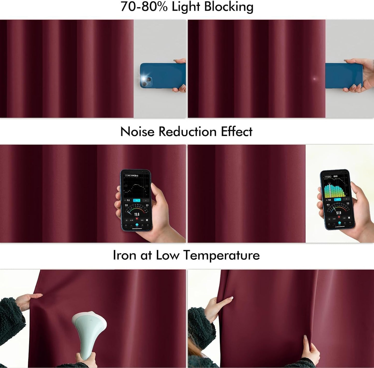 MIULEE Wine Red Back Tab Blackout Curtains 84 Inch Length 2 Panels Set for Living Room Bedroom Privacy, Rod Pocket/Pinch Pleat Thermal Insulated Room Darkening Pleated Light Blocking Drapes