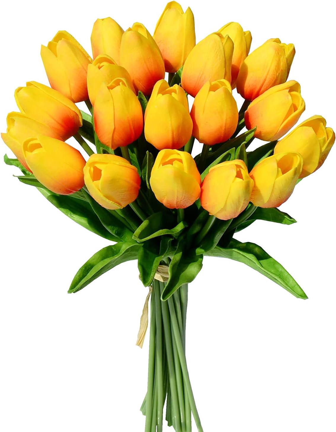 Mandy's Artificial Tulips 20 Stems Sunset PU Faux Flowers for Wedding Home Decor 13.5 Inch