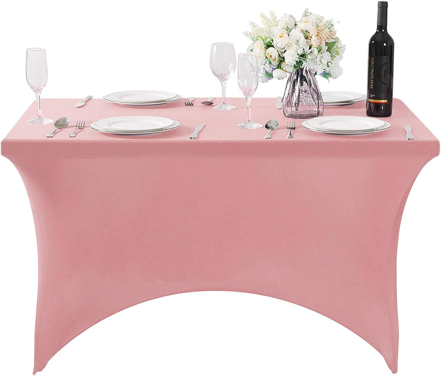 Spandex Table Cover for 4FT or 6ft or 8ft Table Universal Fitted Stretch Tablecloth for Party, Banquet, Wedding and Events-Dusty Pink