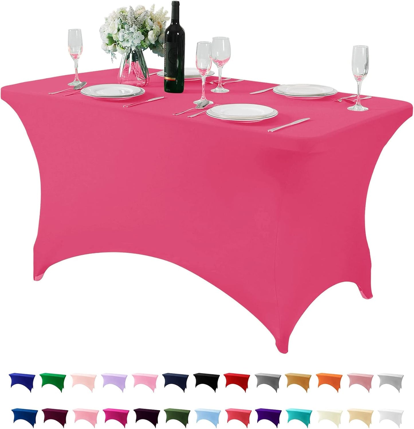 Spandex Table Cover for 4FT or 6ft or 8ft Table Universal Fitted Stretch Tablecloth for Party, Banquet, Wedding and Events-Hot Pink
