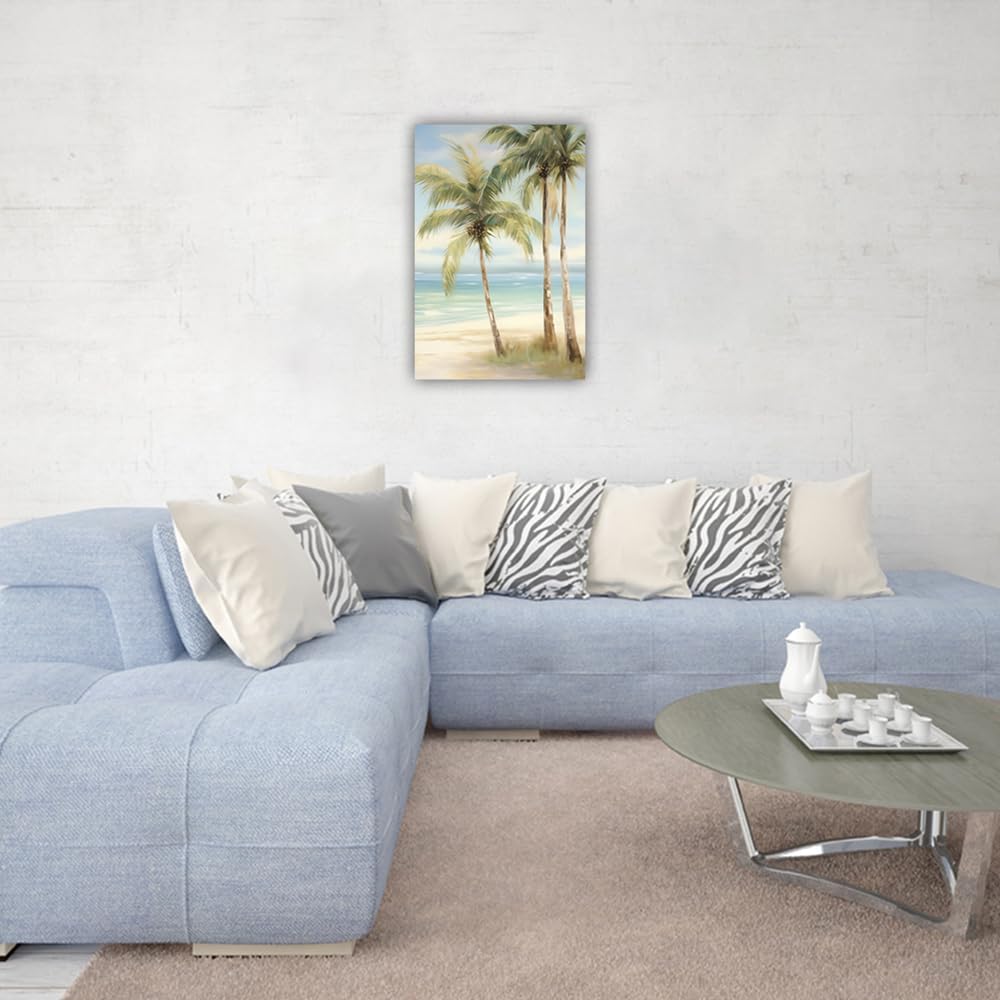 LURENCZH Tropical Beach Canvas Wall Art Seaside Palm Tree Picture Wall Decor Ocean Scenery Painting Prints for Bathroom Decor Framed(Beach-3,24.00" x 36.00")