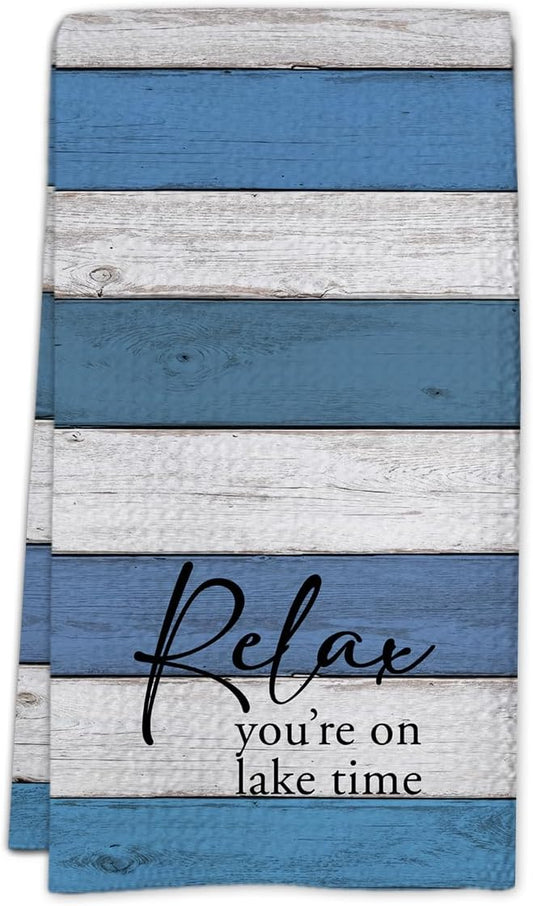 Lake House Dish Towel, Waffle Weave Microfiber Kitchen Cloth, Rustic Lake Decor for Home, Nautical Bathroom Accent, Lakehouse Gift Idea for Cottage Cabin Vacation Retreat - A03