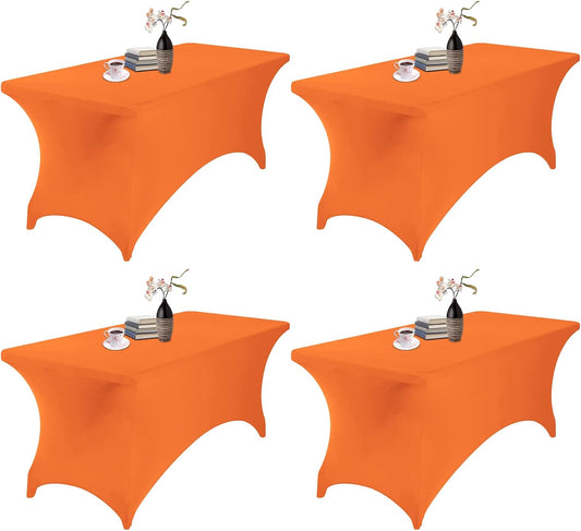 4Pack Spandex Waterproof Table Covers 6ft，Spandex 6ft Waterproof Table Cover for Party,Wedding, Banquet, and Events(Orange)