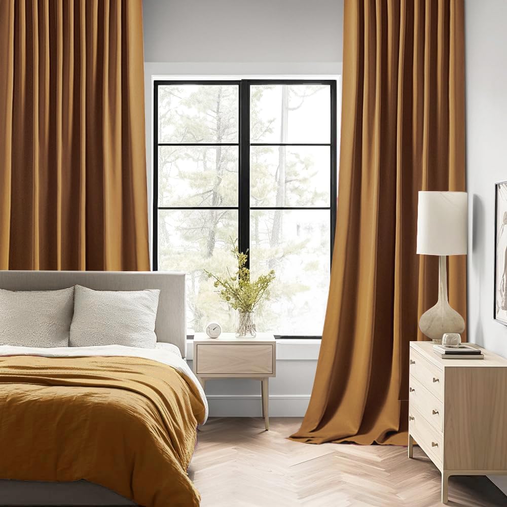 MIULEE Golden Brown Back Tab Blackout Curtains 72 Inches Long 2 Panels Set for Living Room Bedroom Privacy, Rod Pocket/Pinch Pleat Thermal Insulated Room Darkening Pleated Light Blocking Drapes