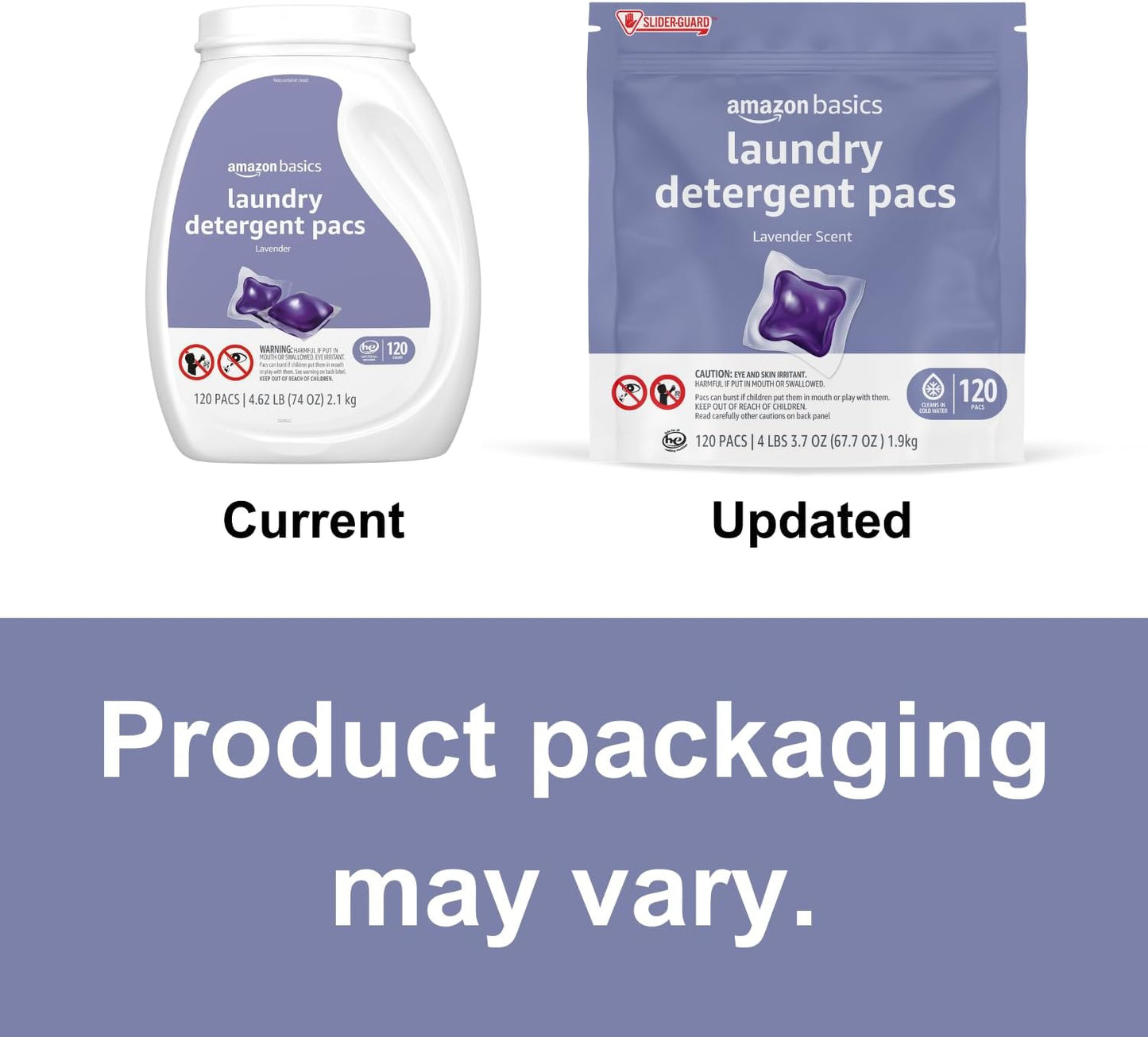 Amazon Basics Laundry Detergent Pacs, Lavender Scent, 120 Count (New Packaging)
