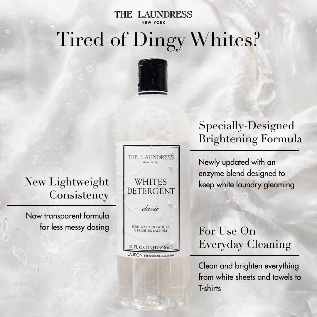 The Laundress Whites Detergent, Concentrated Laundry Detergent Liquid, Whiten & Brighten Clothes, Tough on Stains, Classic Scent, 32 oz. (Pack of 2)