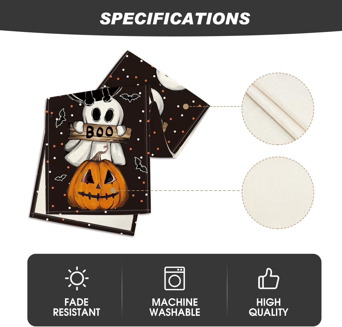 Artoid Mode Polka Dot Ghost Pumpkin Cat Boo Halloween Table Runner, Bat Seasonal Fall Kitchen Dining Table Decoration for Home Party Decor 13x120 Inch