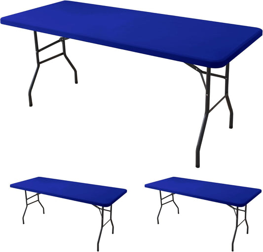Fitted Tablecloth for 8 Foot Rectangle-2 Pack Royal Blue Elastic Outdoor Picnic Table Cover-Spandex Stretch Folding Table Cloths 8ft for Camping Dining Room Patio Kitchen Banquet Party