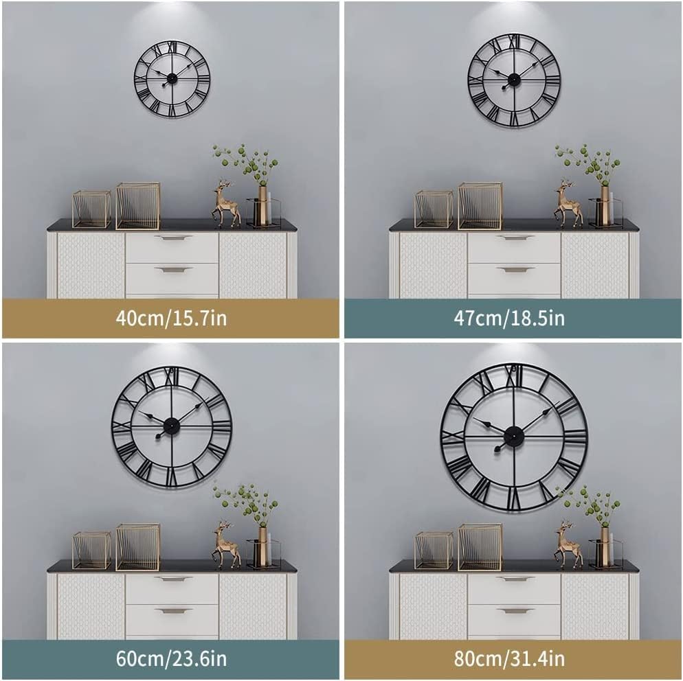 LEIKE 32" Large Modern Wall Clocks,Vintage,Round,Nearly Silent,Little Ticking,Battery Operated,Silver Metal Roman Numerals Clock for Living Room/Bedroom/Kitchen Wall Decor