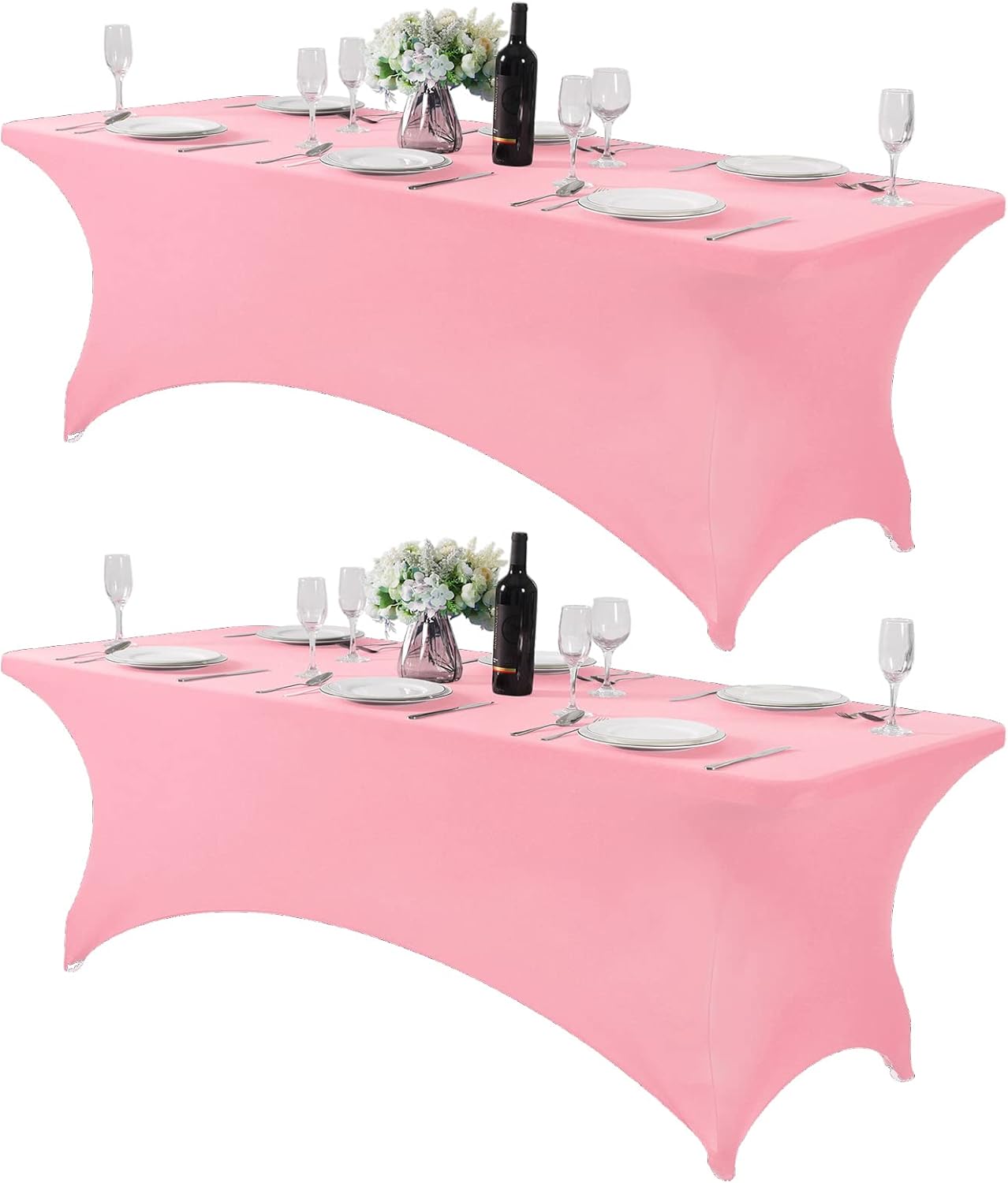 2Pack Spandex Table Cover for 8FT or 4ft or 6ft Table Universal Fitted Stretch Tablecloth for Party, Banquet, Wedding and Events-Rose Quartz