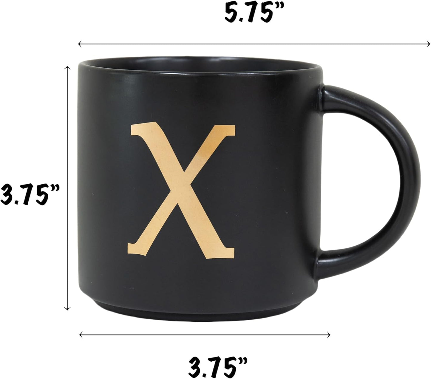COLLECTIVE HOME - Monogram Ceramic Mugs, 15 oz Golden Initial Black Coffee Cups, Elegant Alphabet Tea Mugs, Elegant Personalized Mug with Gift Box, Unique Mug with Double Side Capital Lette (X)