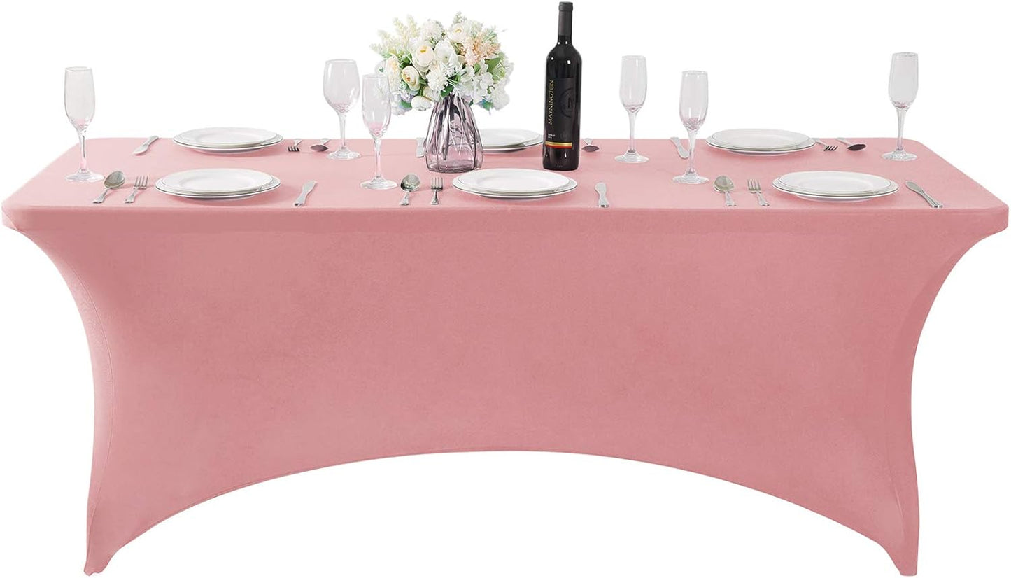 SuperO 2Pack Waterproof Spandex Table Cover for 6FT Table Universal Fitted Stretch Tablecloth for Party, Banquet, Wedding and Events-Dusty Pink