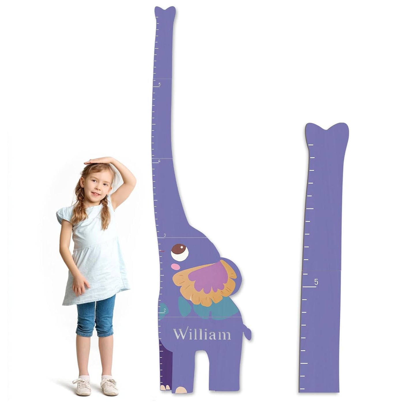 Personalized Name Growth Chart for Kids, Elephant Patchwork Wooden Height Chart for Wall Decor, Custom Height Ruler, Baby Boy Girl Measurement Ruler for Bedroom Playroom, Easy to Mark