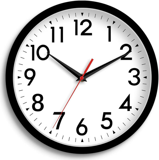 Wall Clock Small Analog 8 Inch Silent Non Ticking Battery Operated Modern Simple Decorative for Kitchen Office Bedroom Bathroom Living Room(Black)
