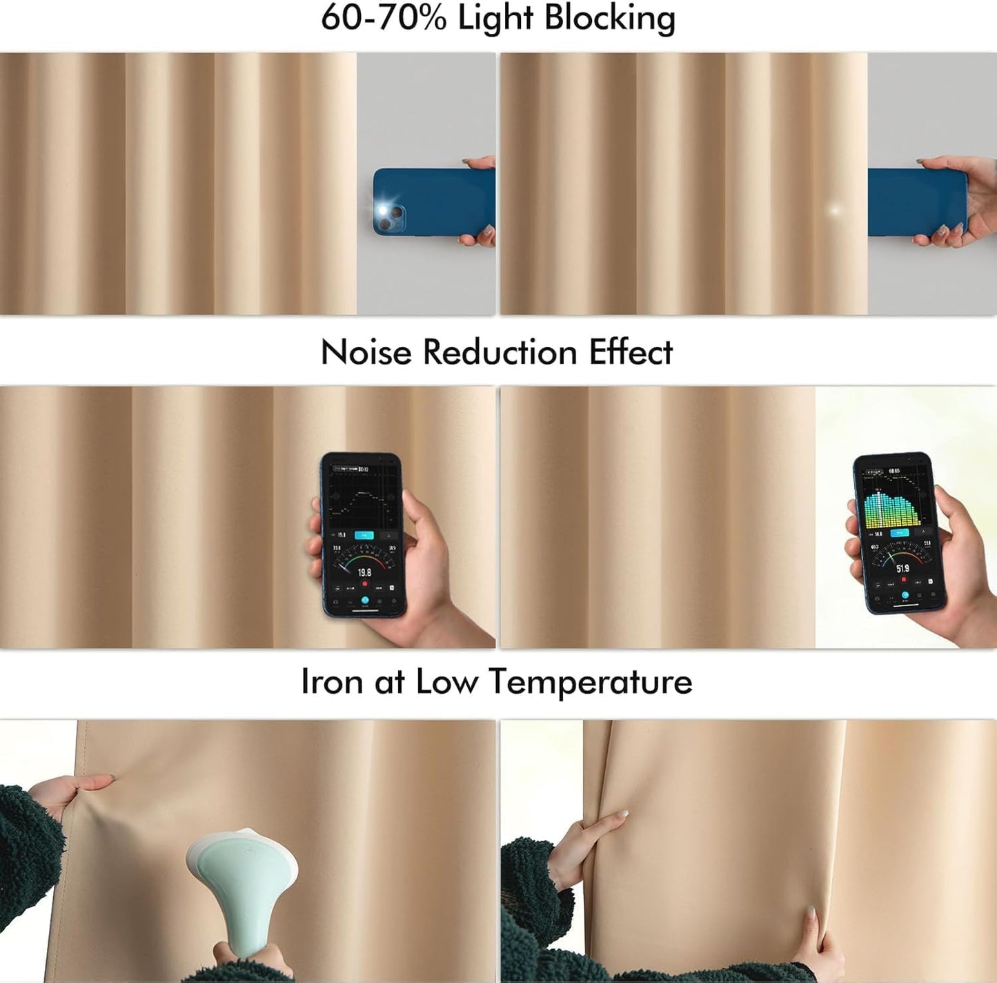 MIULEE Beige Back Tab Blackout Curtains 54 Inches Long 2 Panels Set for Living Room Bedroom Privacy, Rod Pocket/Pinch Pleat Thermal Insulated Room Darkening Pleated Light Blocking Drapes