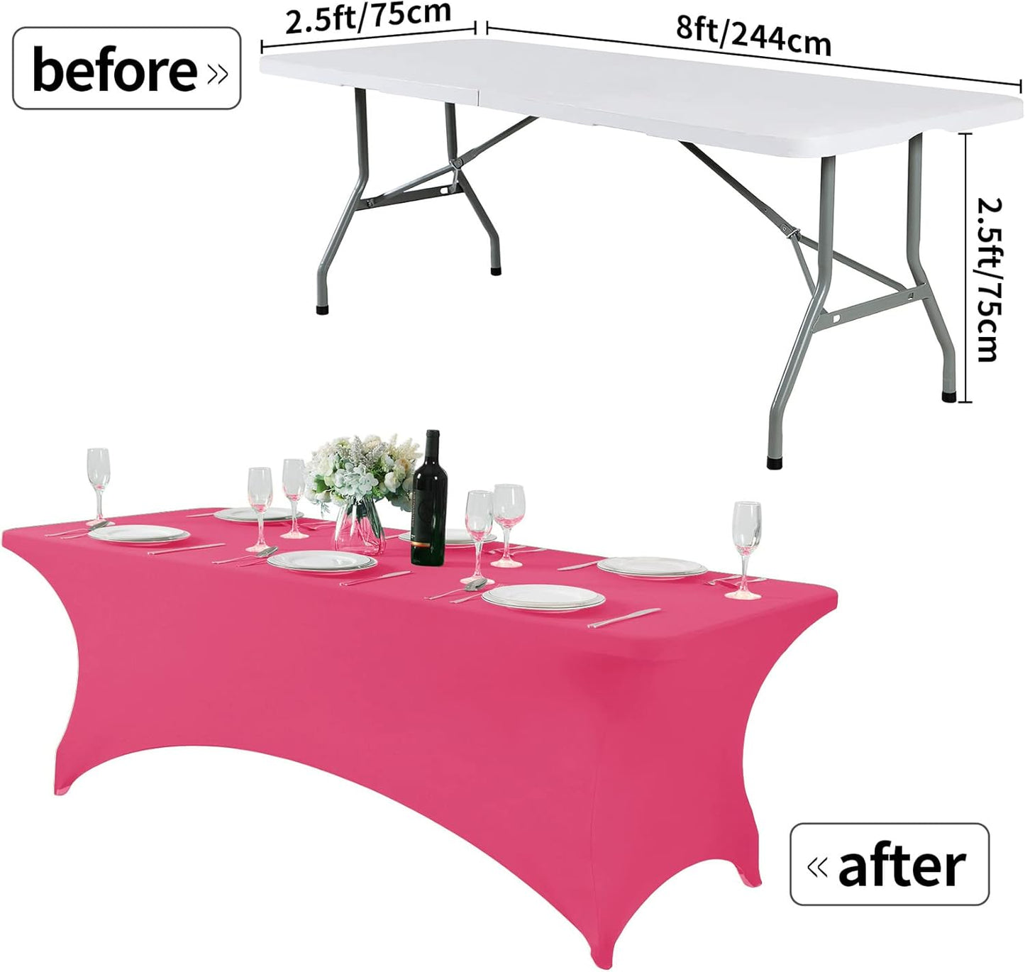 Spandex Table Cover for 8FT or 4ft or 6ft Table Universal Fitted Stretch Tablecloth for Party, Banquet, Wedding and Events-Hot Pink