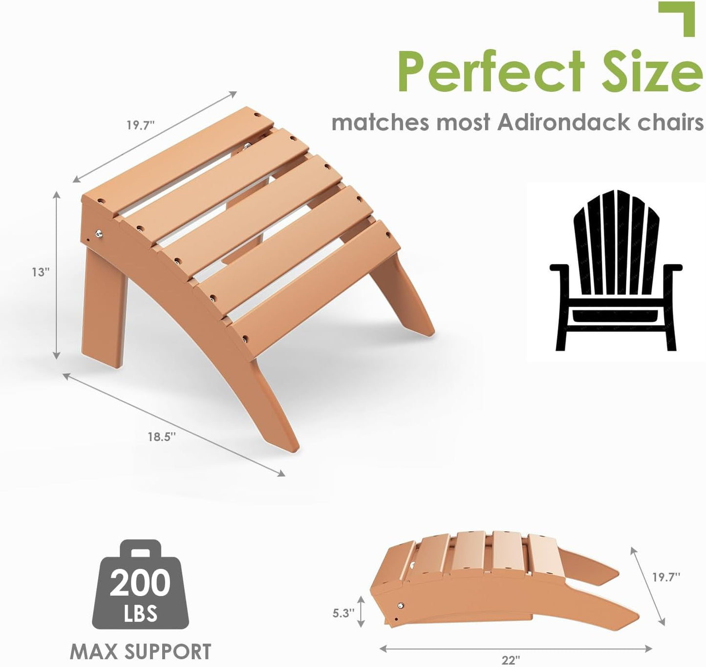 GREENVINES Adirondack-Ottoman | Set of 2 | HDPE Plastic | Outdoor Footrest | All Weather | Foot Rest | Foot Stool | Teak | for Adirondack Chair | for Patio Backyard Pool