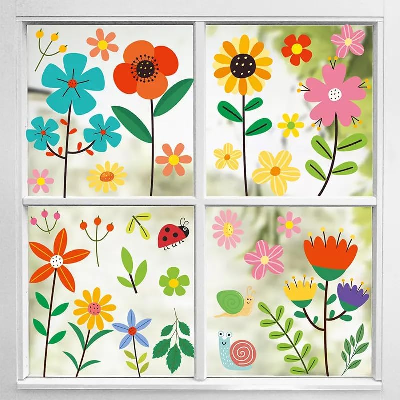 Set of 93 PCS Hello Spring Summer Window Cling Sticker Daisy, Sunflower, Birds, and Butterfly Window Stickers, Spring and Summer Decor, Home, Shop, Party Window Glass Display Stickers