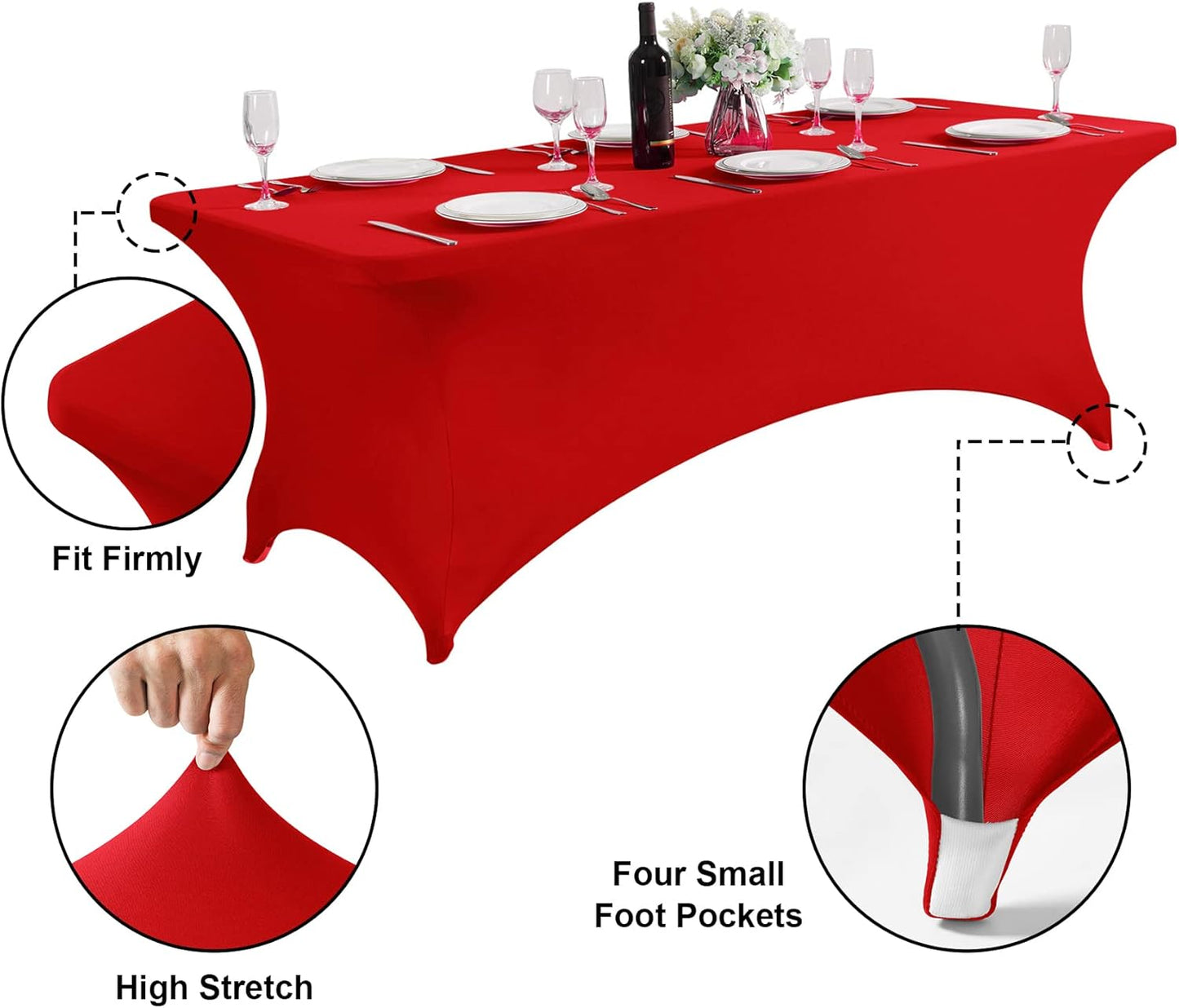 SuperO Waterproof Spandex Table Cover for 6FT Table Universal Fitted Stretch Tablecloth for Party, Banquet, Wedding and Events-Red