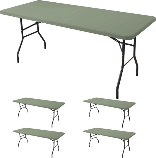 Fitted Tablecloth for 6 Foot Rectangle Tables-4 Pack Sage Elastic Outdoor Picnic Table Cover-Spandex Stretch Folding Table Cloths 6 ft for Camping Dining Room Patio Kitchen Banquet Party