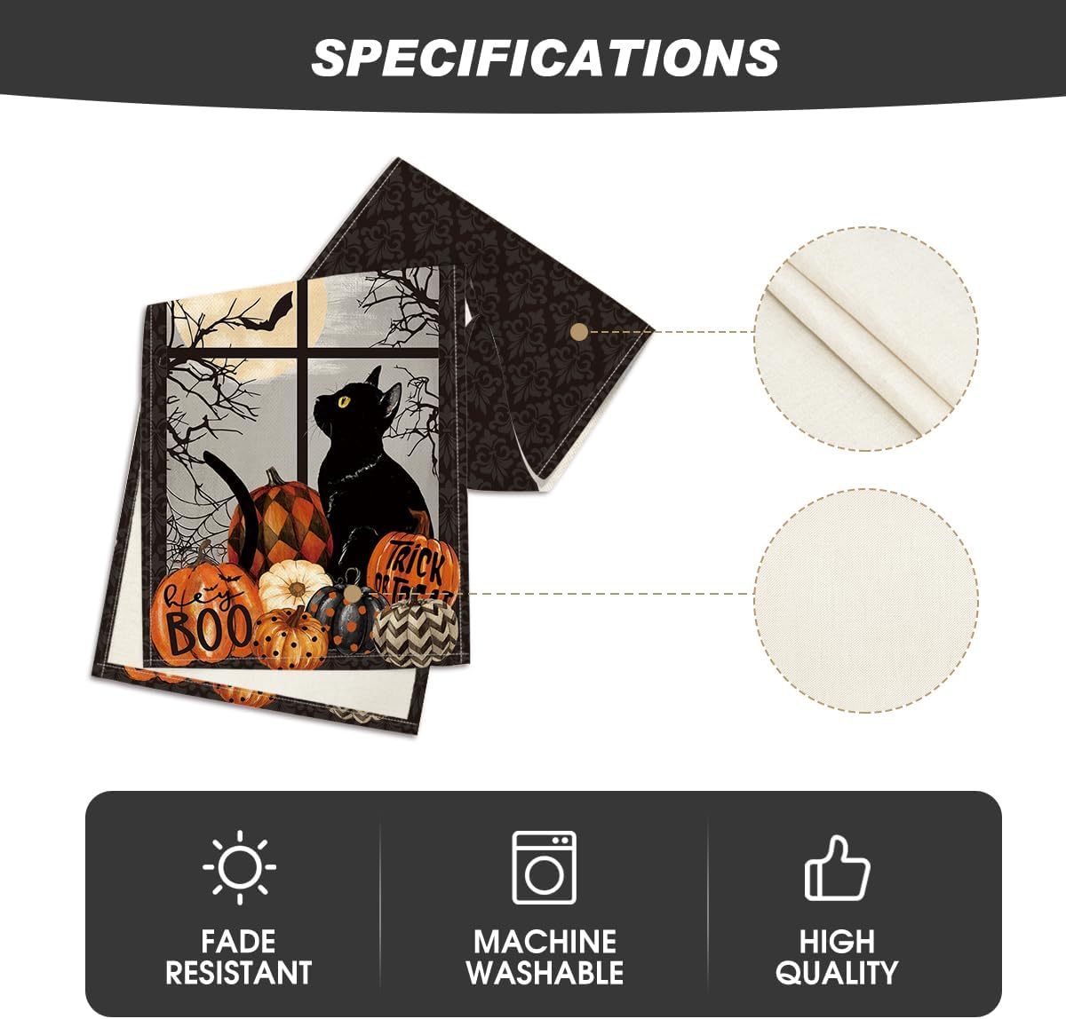 Artoid Mode Black Cat Pumpkins Boo Halloween Table Runner, Trick Or Treat Seasonal Kitchen Dining Table Decoration for Home Party Decor 13x108 Inch