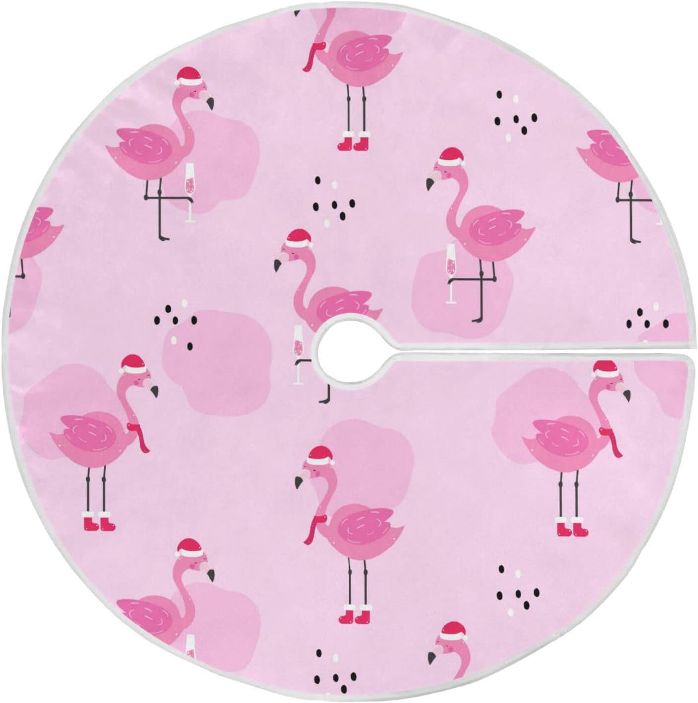 Christmas Flamingo Champagne Tree Skirt, Seasonal Tree Mat Holiday Party Supplies Ornaments Indoor Outdoor Decorations for Tabletop Trees 47.2 Inches