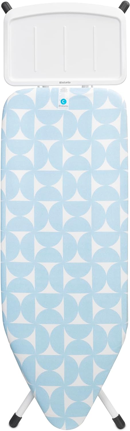 Brabantia Size C Ironing Board (49x18 in) 7 Height Options, Solid Steam Unit Holder (Fresh Breeze) Non-Slip Feet, Anti-Collapse Child Locks