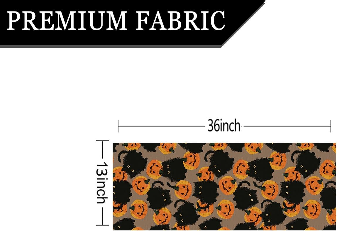 Halloween Table Runner Black Cat Pumpkins Seasonal Kitchen Dining Table Home Outdoor Party Decorations 13x36 Inch