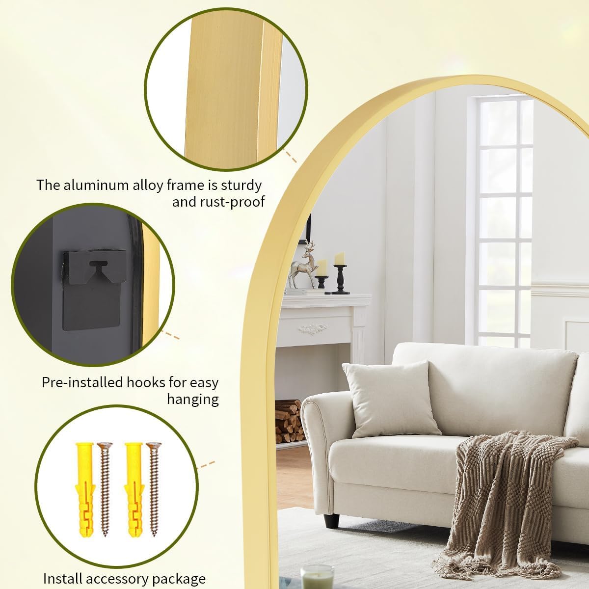 BEAUTYPEAK 31"x32" Arch Bathroom Mirror, Wall Mounted Vanity Metal Frame Mirror for Bedroom, Entryway, Living Room, Gold