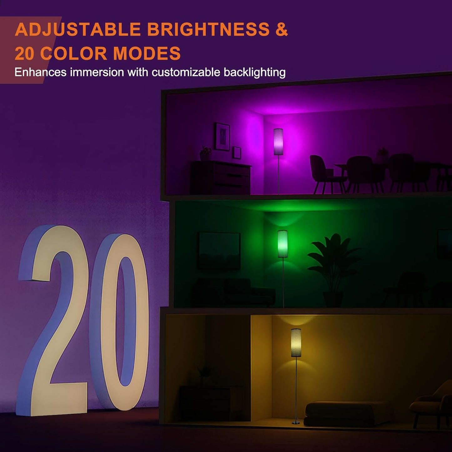 FRIDEKO HOME Gray Floor Lamps for Bedroom, Dimmable Colors Temperature & Brightness, Plug in Modern Floor Lamps for Living Room, Tall Standing Lamps for Office, Corner Lamp, 9W RGB LED Bulb