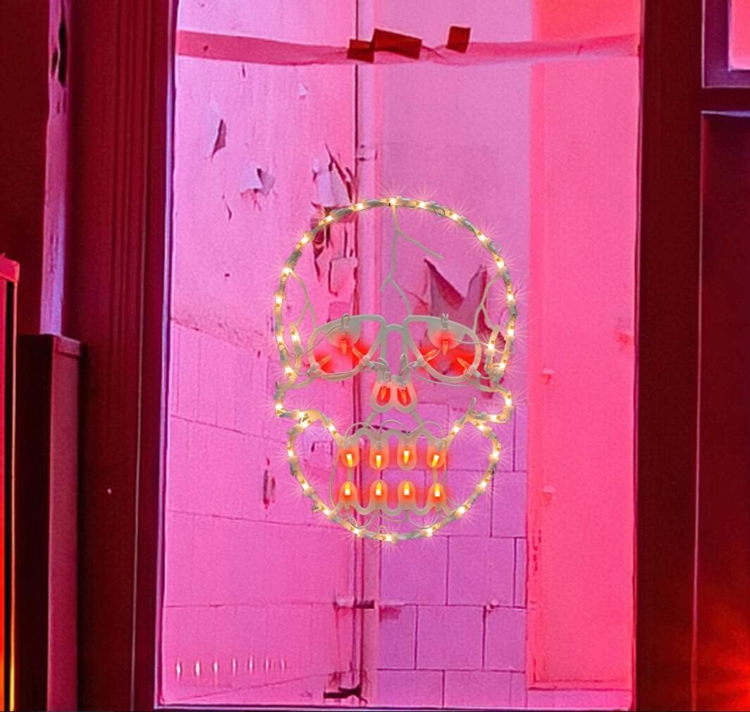 13.3" Lighted Skull Halloween Window Silhouette Decoration,Halloween Lighted Window Decoration,Hanging Light Up Holiday Ornament (Skull Light)