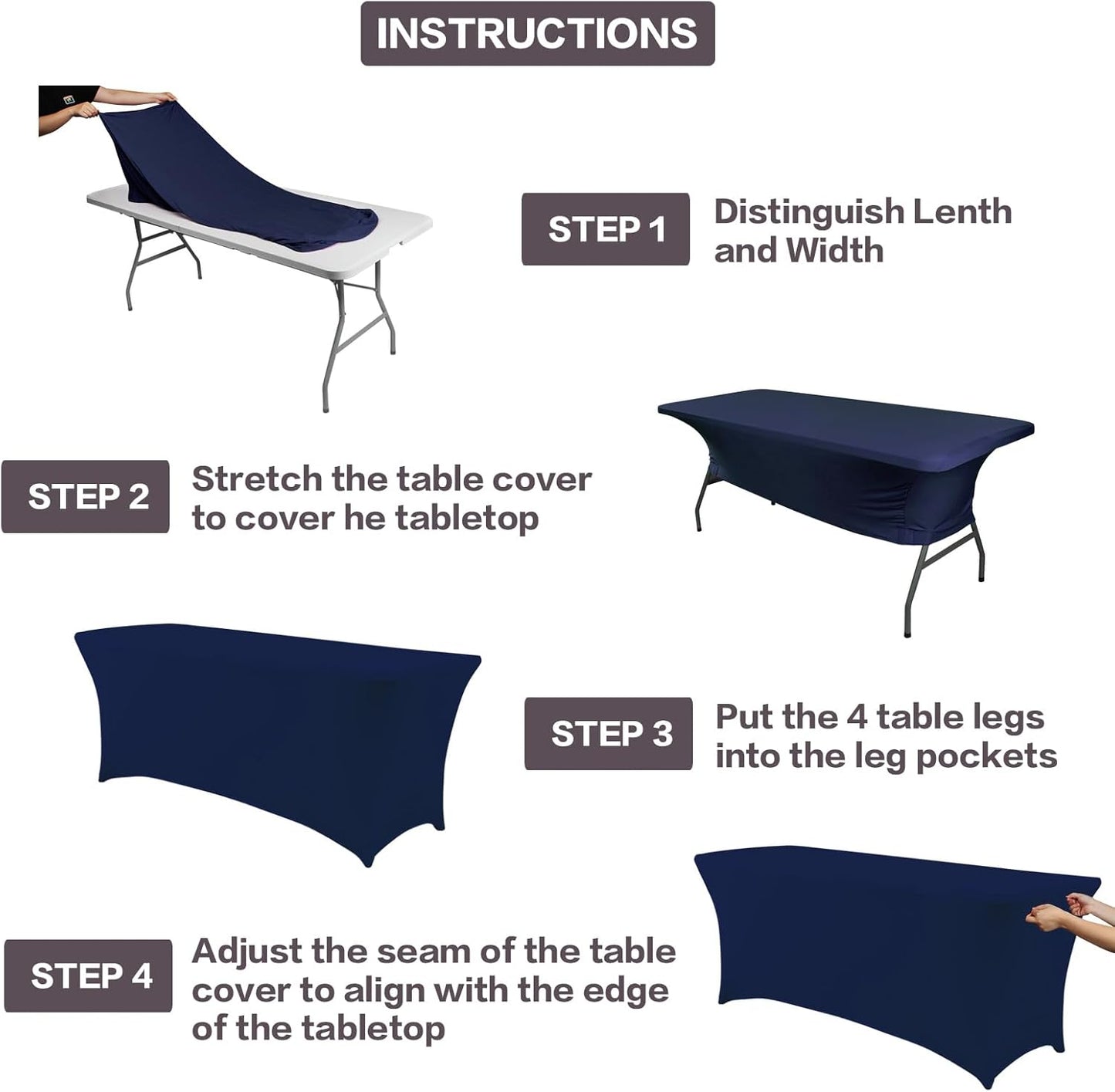 IVAPUPU 8FT Table Cloth for Rectangular Fitted Events Stretch Jean Blue Table Covers Washable Cover Spandex Tablecloth Protector for Party, Wedding, Cocktail, Banquet, Festival