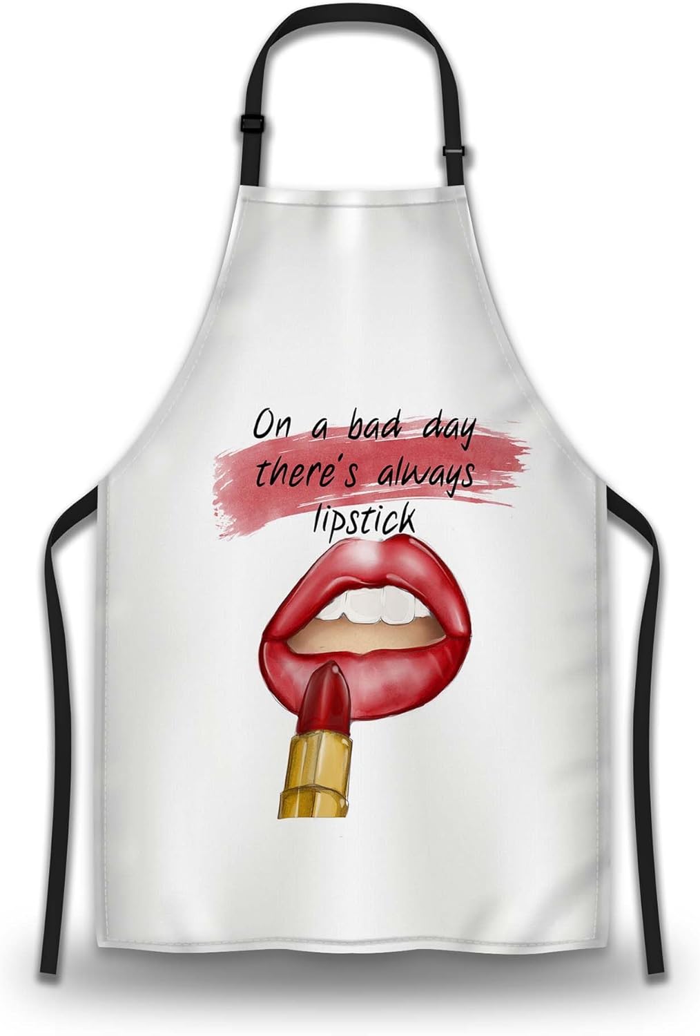 Kitchen Apron for Women Red Lips Quotes on a Bad Day There’s Always Lipstick Funny Aprons for Men for Cooking Restaurant BBQ Painting Crafting Gardening 27” (W) x 31” (H), Waterproof Apron