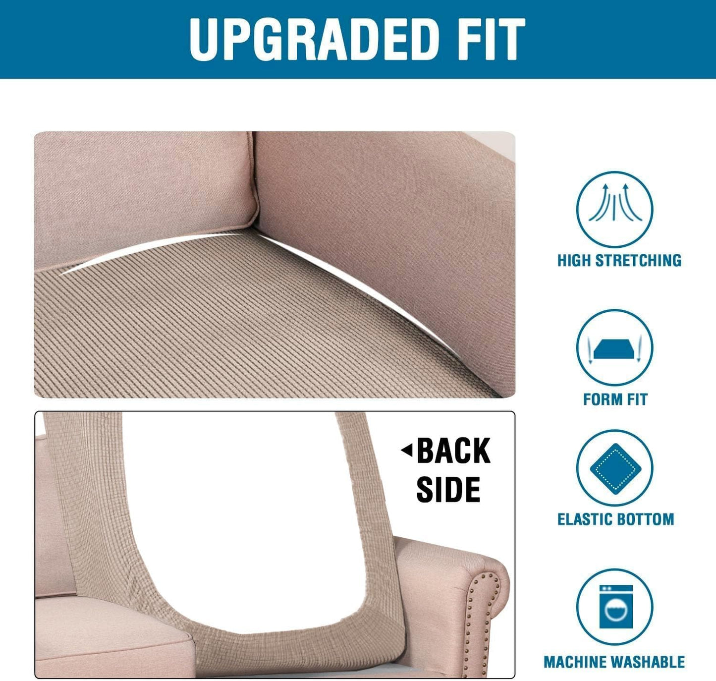 H.VERSAILTEX Super Stretch Individual Chaise Cover Sectional Couch Covers for L Shaped Sofa Both Left/Right Featuring Thick Jacquard Textured Twill Fabric (1 Piece Chaise Cover Large, Sand)