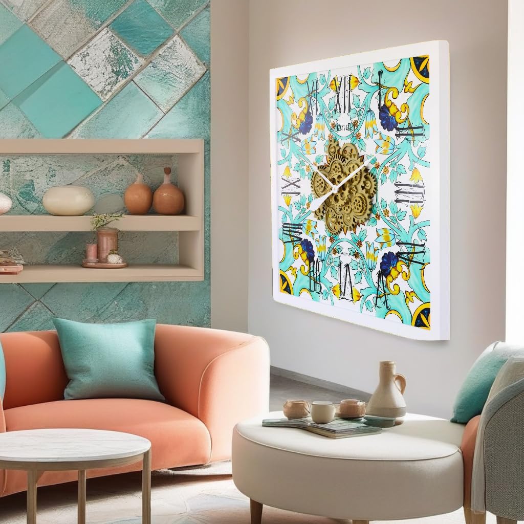 The Gears Clock Wall Clock Italy Collection with Moving Gears (Amalfi, 36 inch Square)