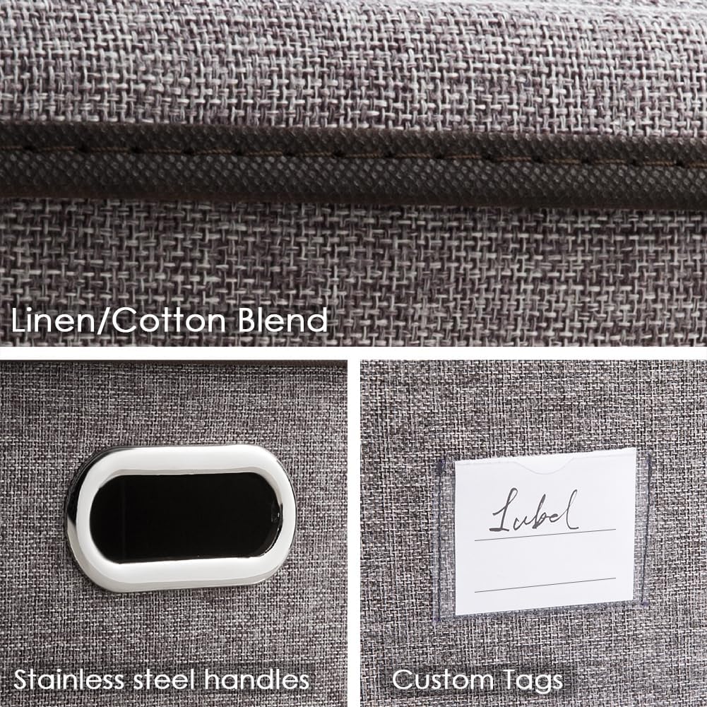PRANDOM Large Foldable Storage Bin with Lid [1-Pack] Linen Fabric Decorative Storage Box Organizer Containers Basket Cube with Handles Divider for Bedroom Closet Office Living Room (17.7x11.8x11.8)