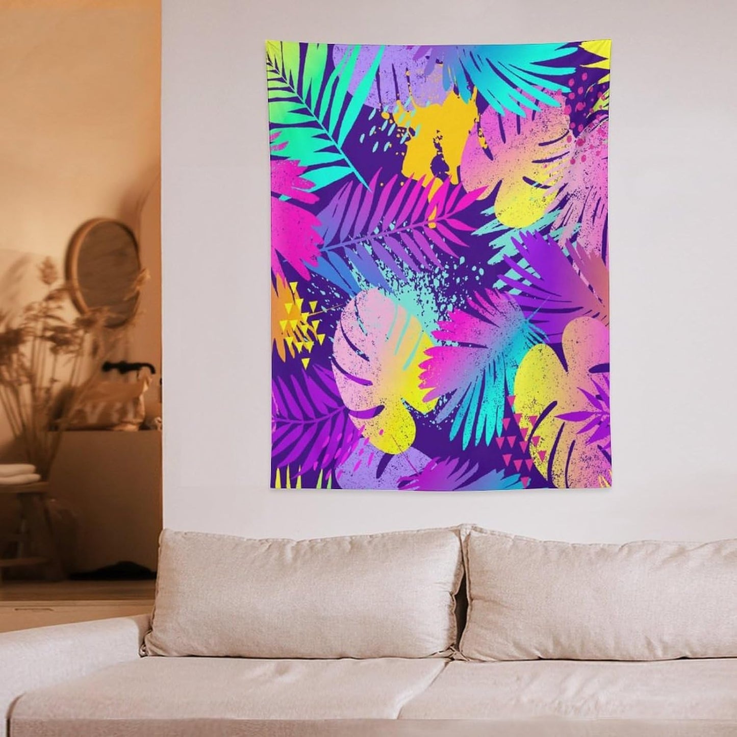 ICMOLYYENLO Palm Leaf Tapestry Wall Hanging, Tropical Leaves Plant Jungle Green Hawaiian Art Home Decor for Guest Bedroom Living Room Dormitory 60x60