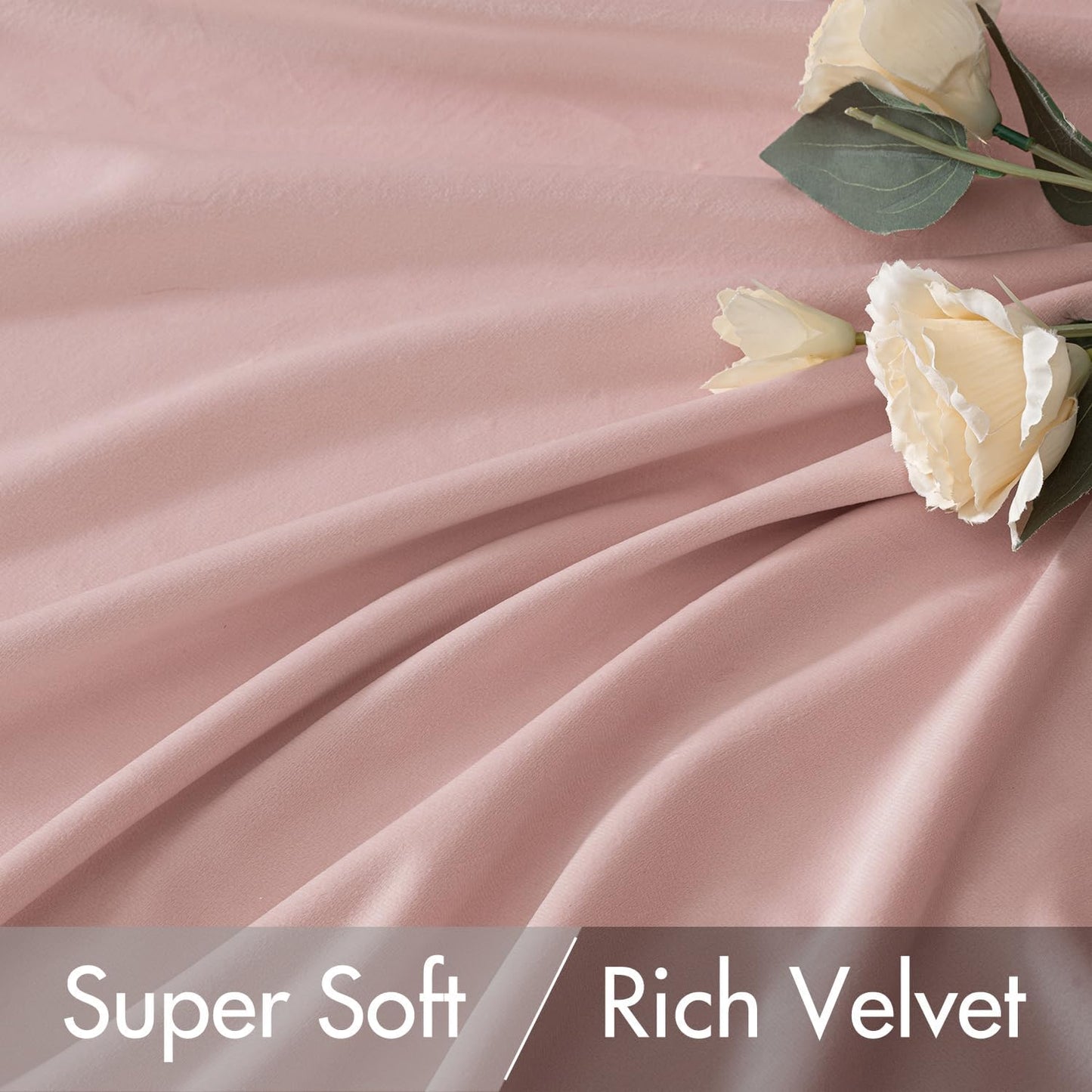 MIULEE Baby Pink Velvet Curtains 90 inches 2 Panels - Luxury Room Darkening Window Drapes for Bedroom Living Room Thermal Insulated Super Soft Blackout, Back Tab Rod Pocket Pinch Pleated, W52 x L90