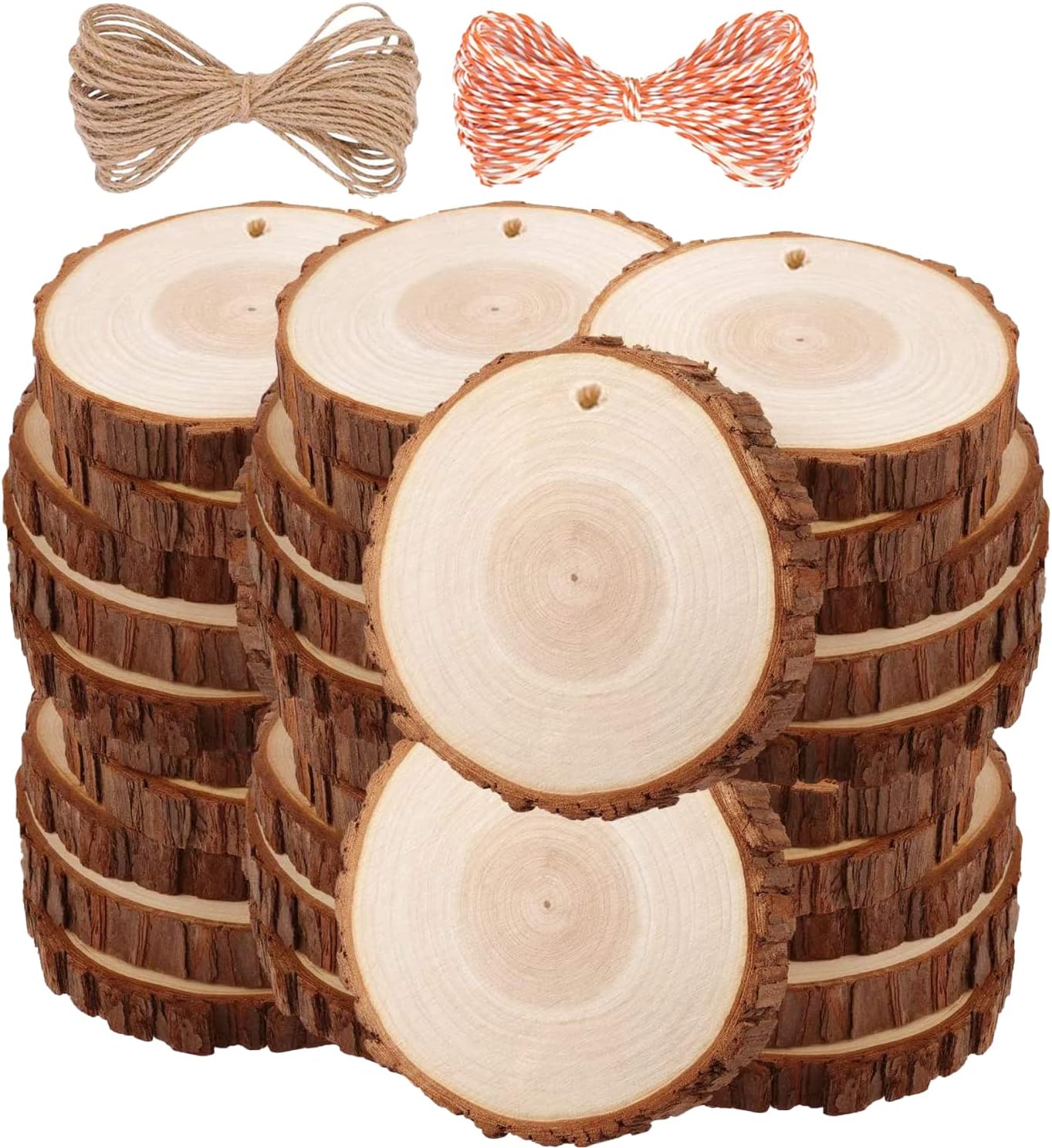 Wood Slices TICIOSH Craft Unfinished Wood kit Predrilled with Hole Wooden Circles for Arts Wood Slices Christmas Ornaments DIY Crafts 30 Pcs 2.7-3.1 inches