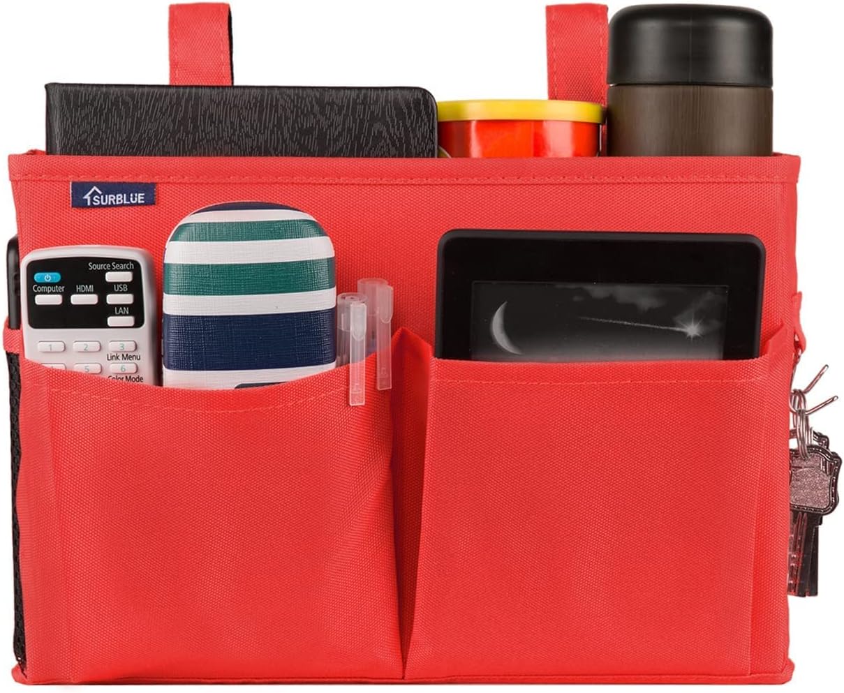 Surblue Caddy Hanging Organizer Bedside Storage Bag for Bunk and Hospital Beds, Red, Small